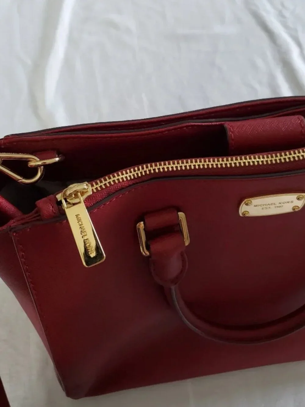 Michael Kors red saffiano leather top handle crossbody